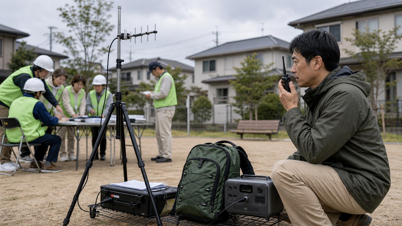 アマチュア無線と災害時通信のイメージ