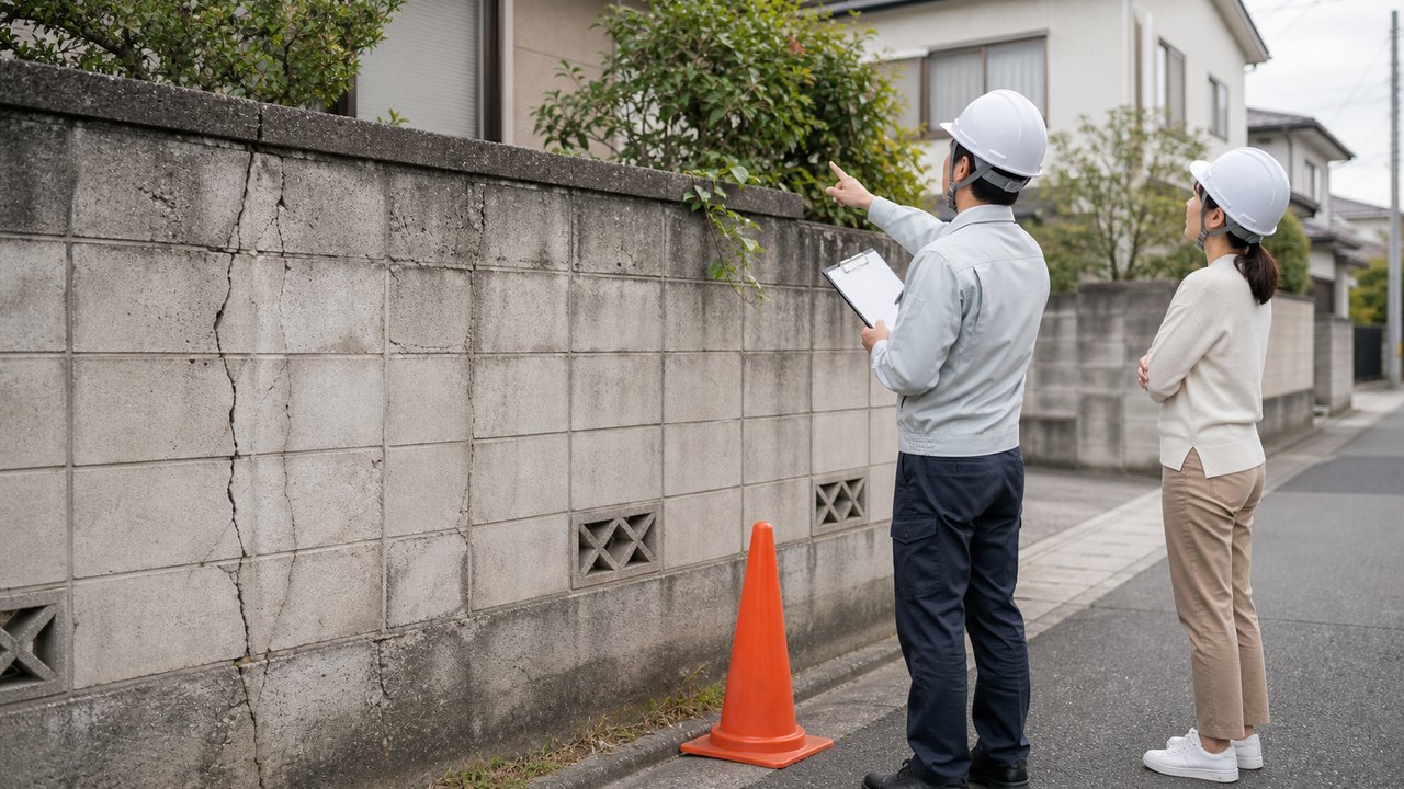 ブロック塀の安全点検と地震対策のイメージ