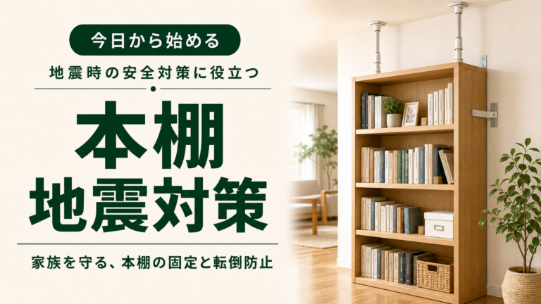 本棚の地震対策と転倒防止を解説するアイキャッチ画像