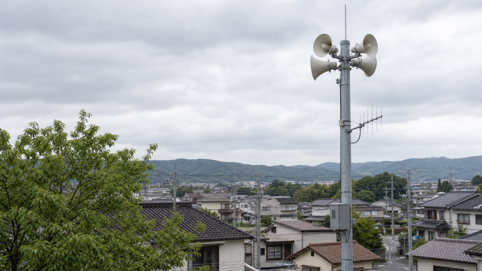 住宅街に設置された防災行政無線スピーカー