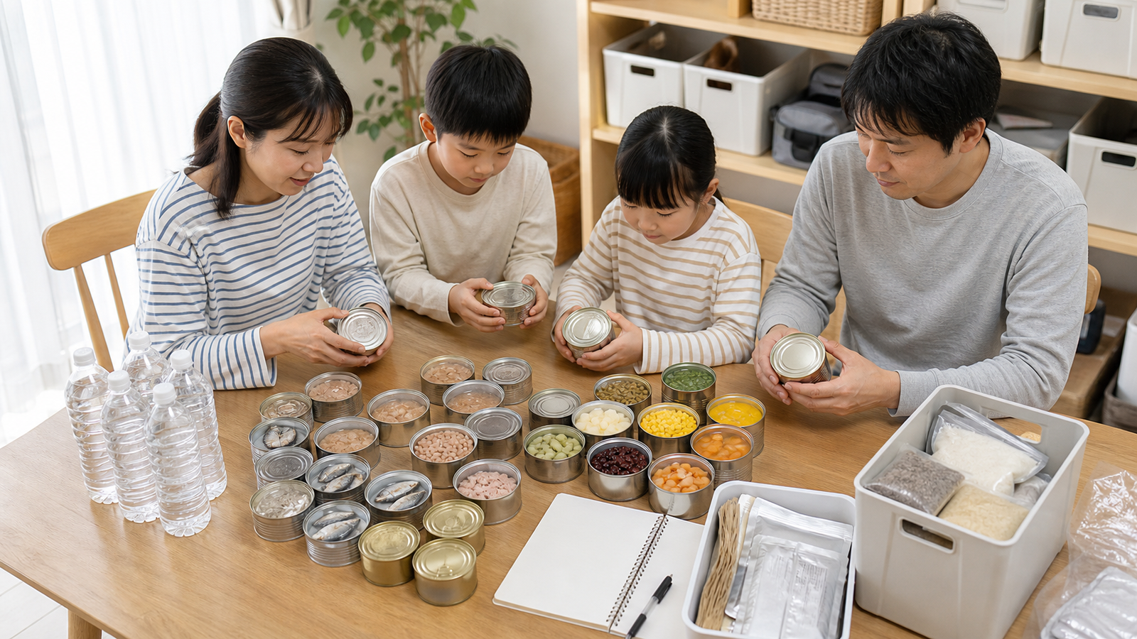 災害備蓄で缶詰が役立つ理由を確認している備蓄缶詰の様子