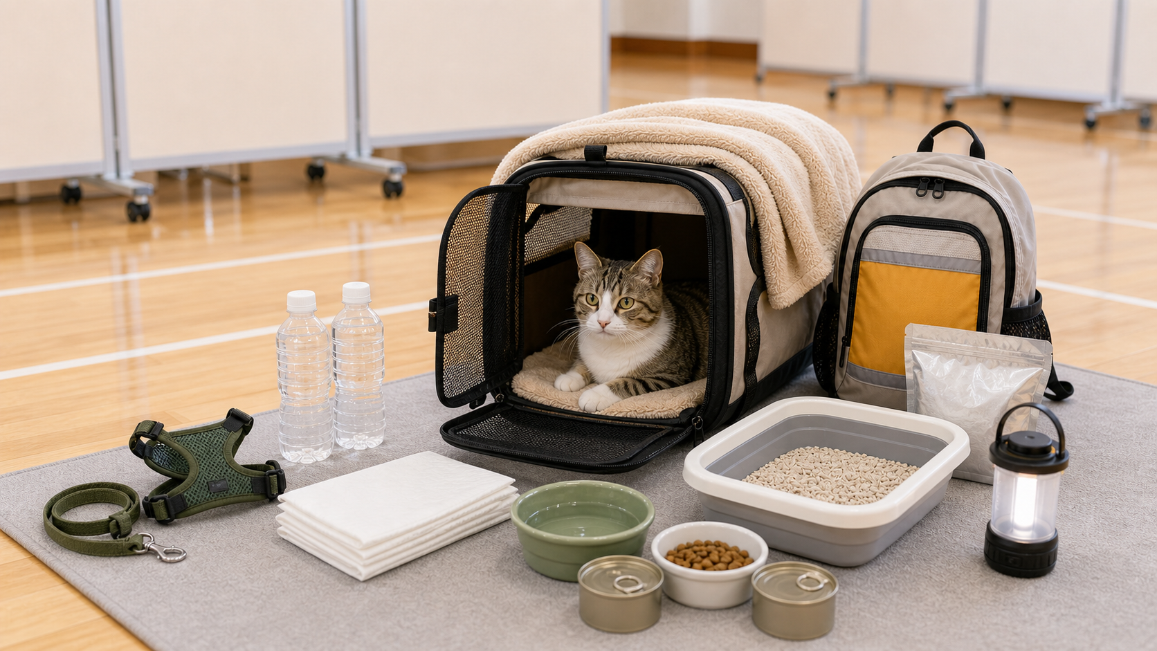 避難所で猫をキャリー内で落ち着かせるための備え