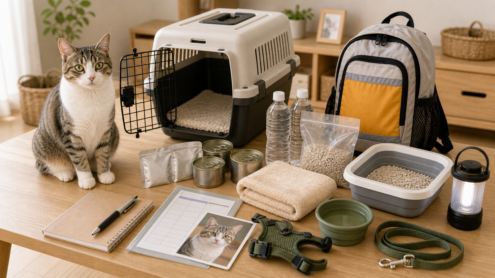 猫の健康情報メモや写真を含めた避難準備