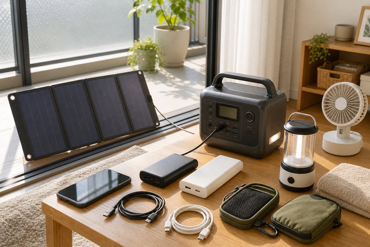 ソーラーパネルでポータブル電源を充電するイメージ