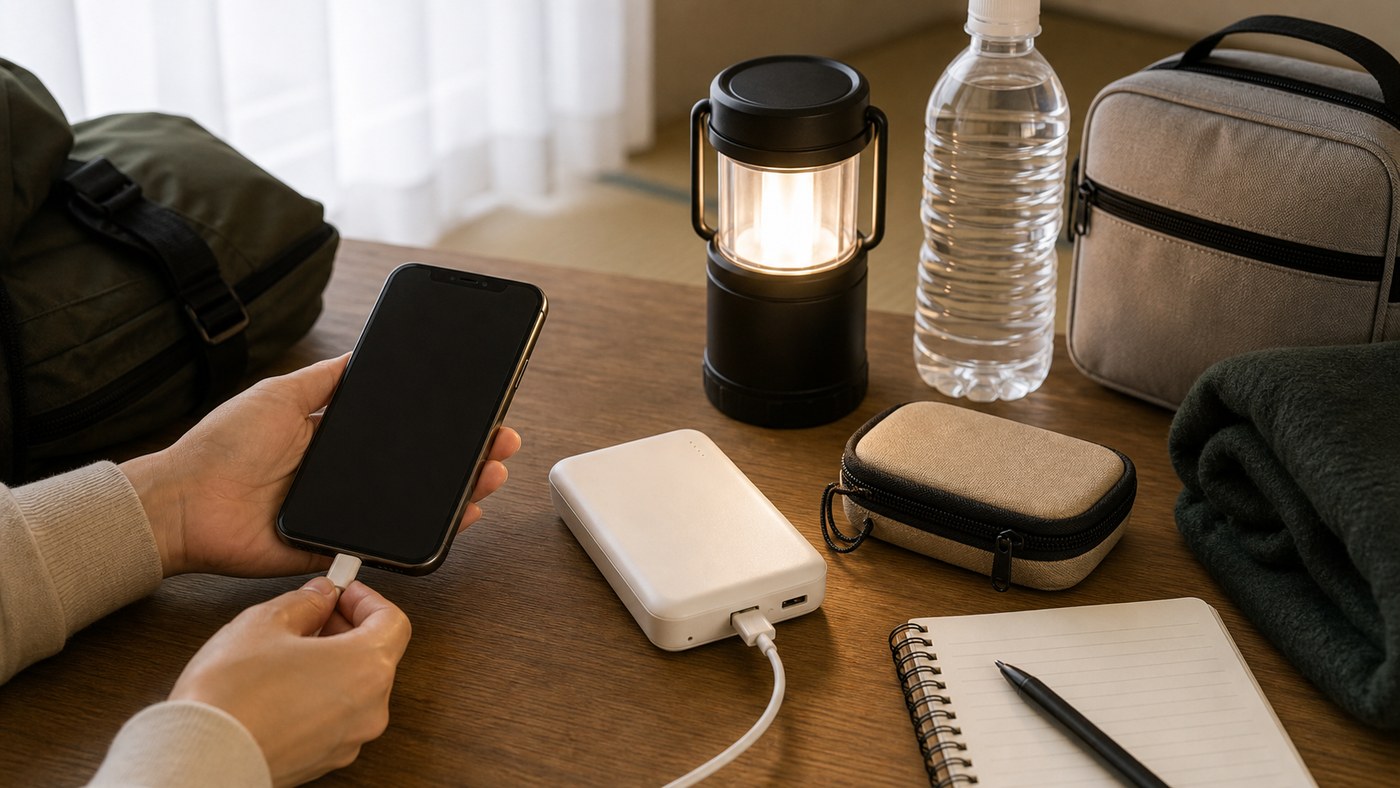 停電時にスマホをモバイルバッテリーで充電するイメージ