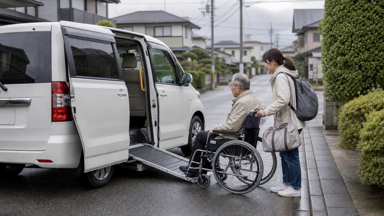 災害時のタクシー利用と避難支援のイメージ
