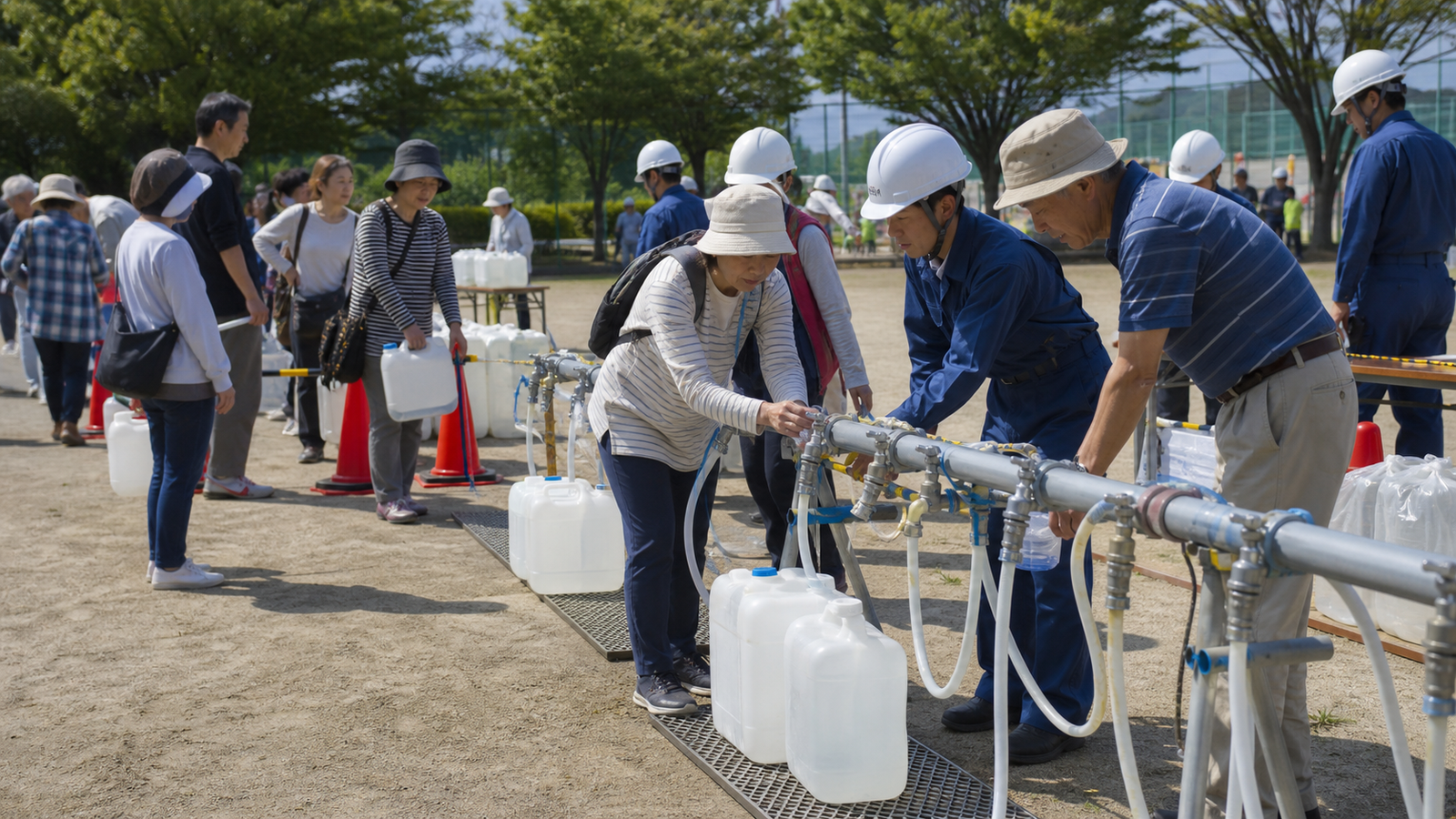 応急給水所で水を受け取るための仮設給水設備