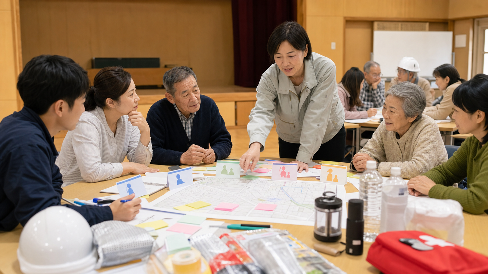 地域防災計画と地区防災計画の違いを地域で確認している様子