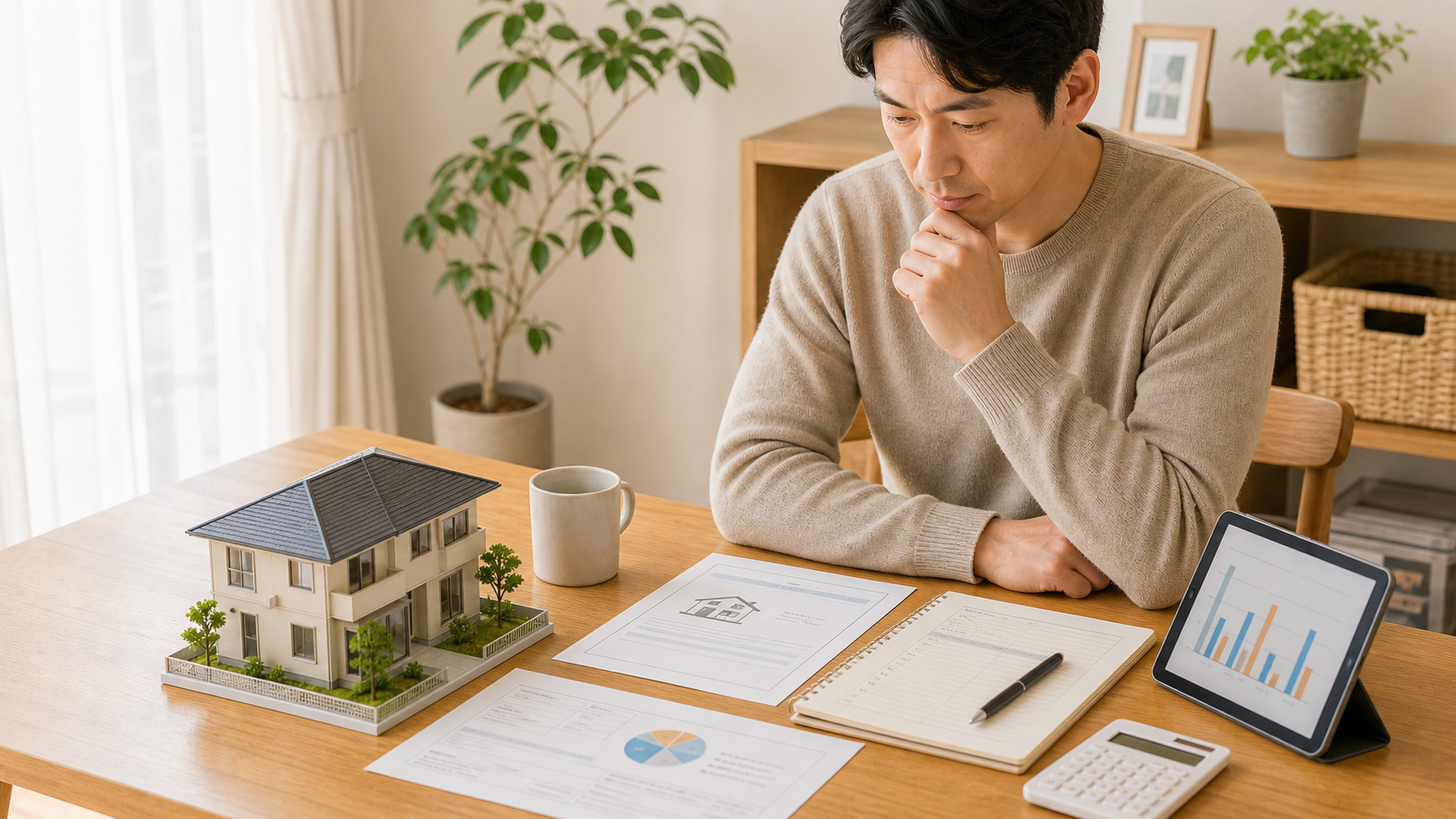 戸建て住宅の地震保険と住宅ローンを確認している様子