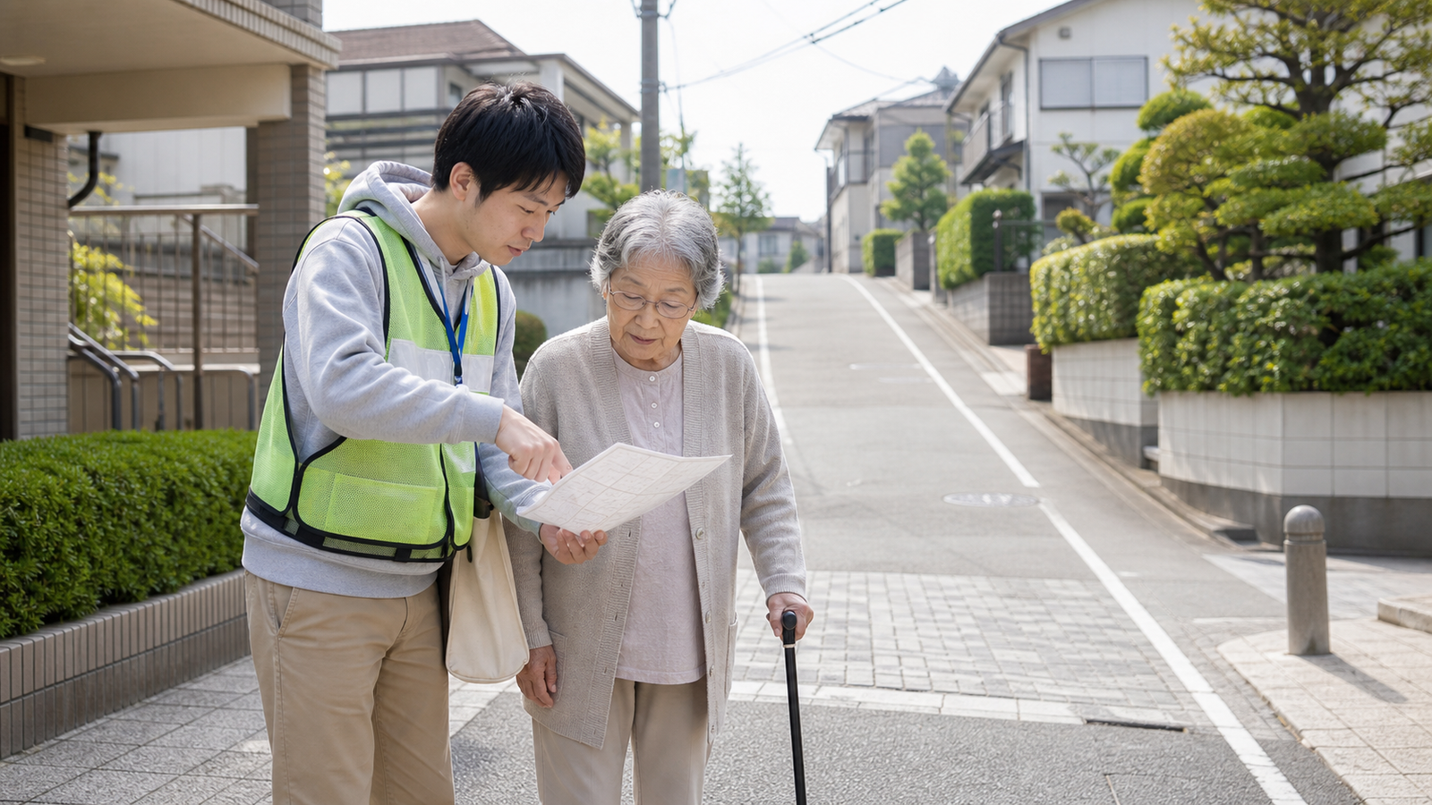 災害時要援護者との違いを確認している地域支援の様子