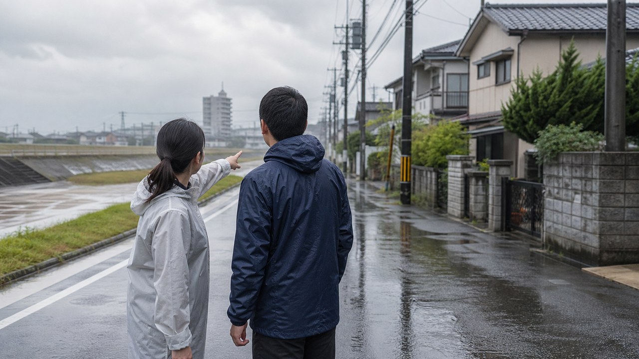 浸水想定区域とハザードマップ確認のイメージ