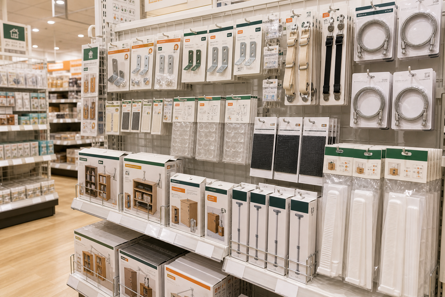 ホームセンターで販売されている家具転倒防止グッズのイメージ