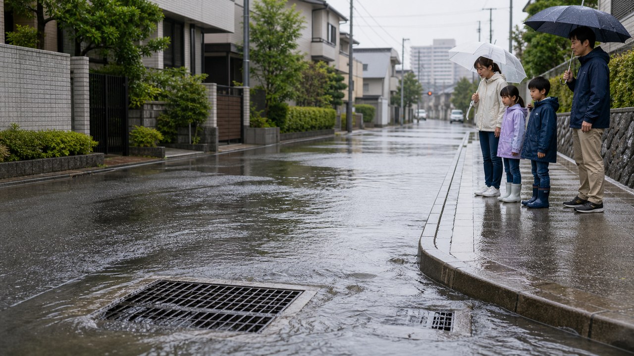 内水氾濫と外水氾濫の違いと水害対策のイメージ
