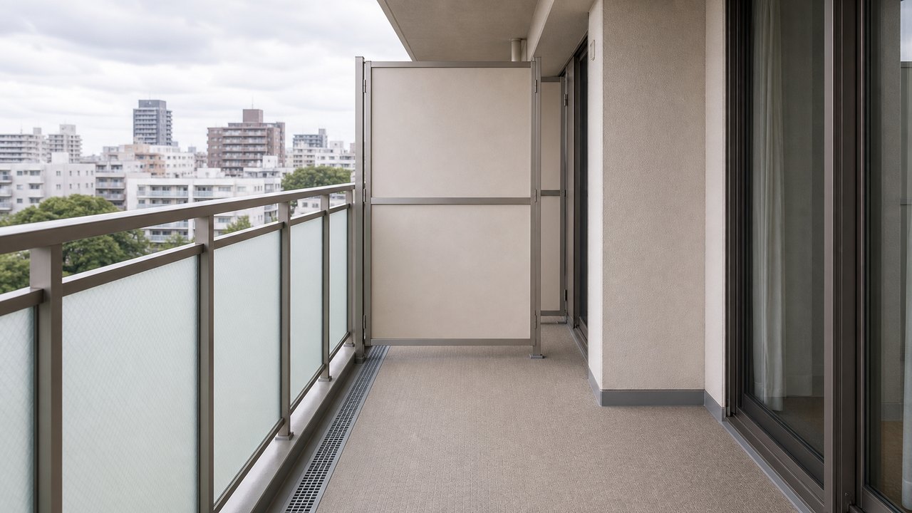 マンションの蹴破り戸とベランダ避難経路の防災イメージ