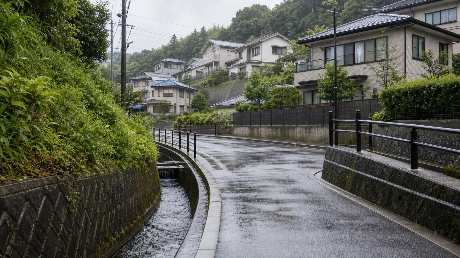 斜面や擁壁の近くにある住宅地の大雨対策