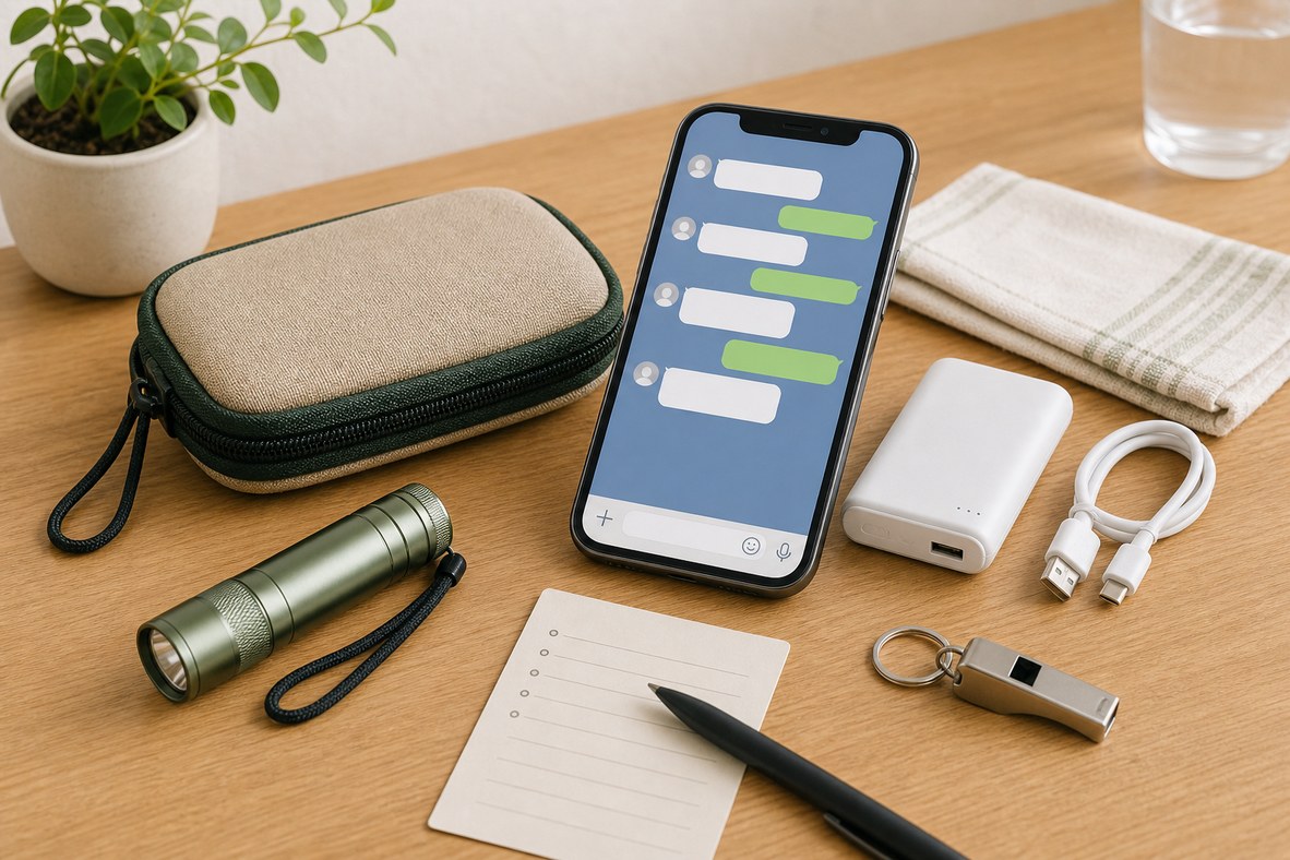 スマホで災害時の連絡を確認するイメージ