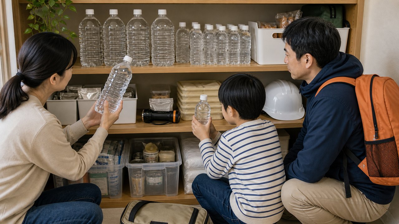 長期保存水と防災備蓄のイメージ