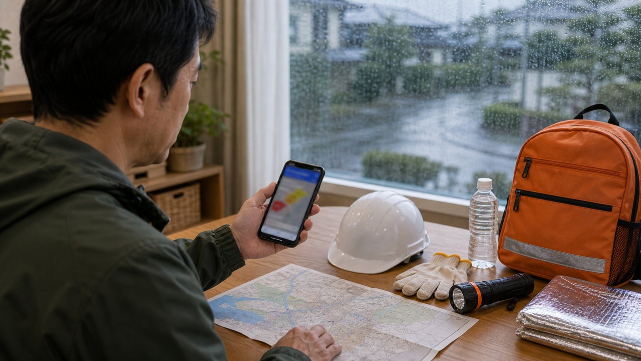 マイ・タイムラインと台風への備えのイメージ