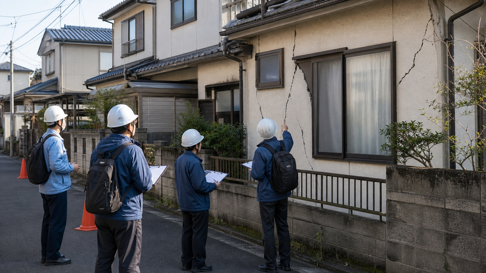 応急危険度判定で建物を確認するイメージ