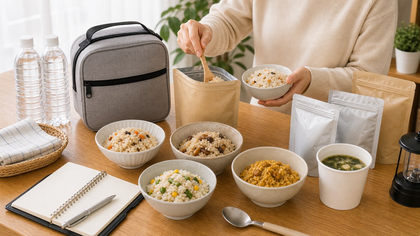 防災食を試食して家族の好みを確認するイメージ