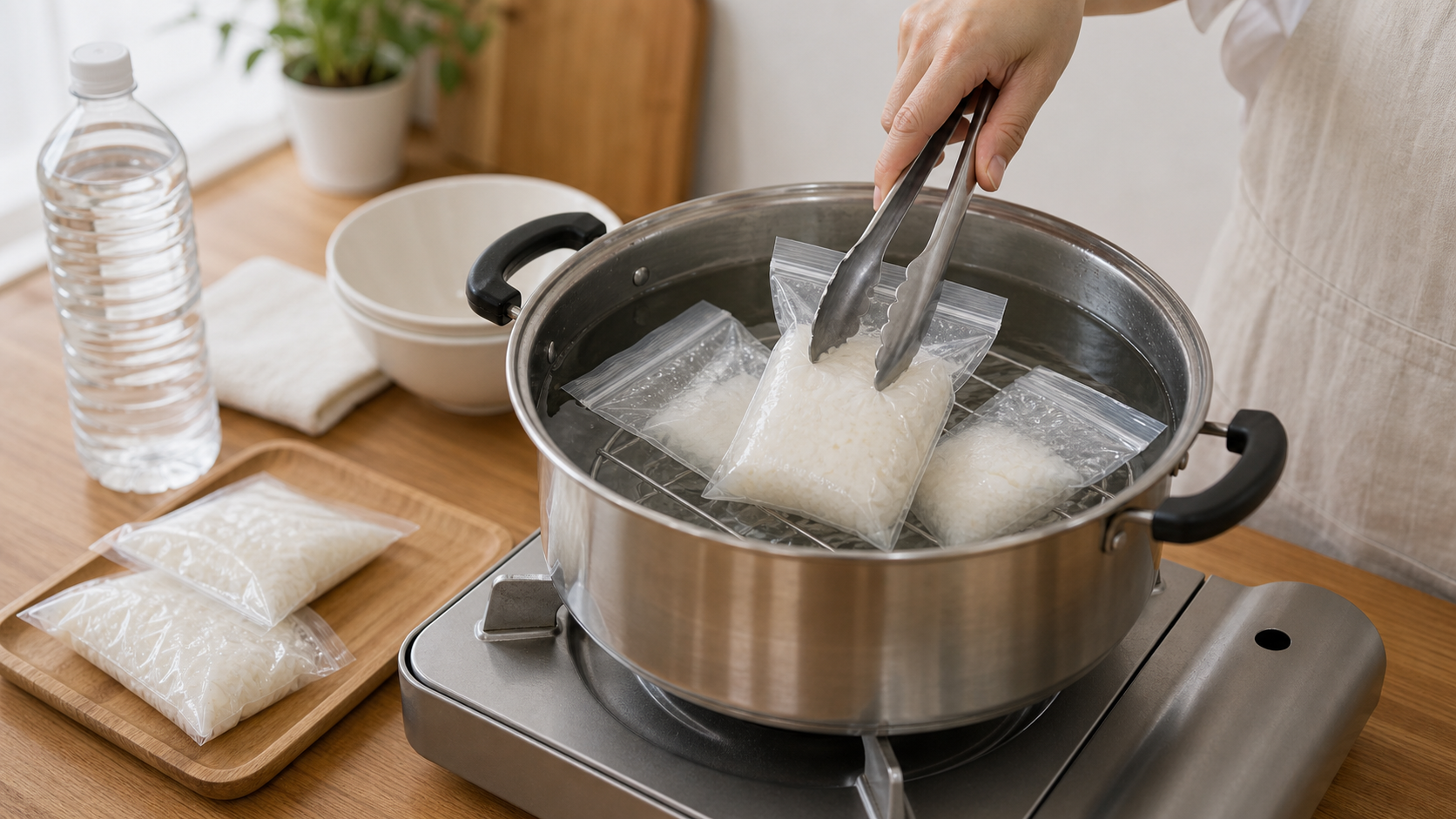 使うポリ袋の選び方に関するポリ袋炊飯と防災調理のイメージ