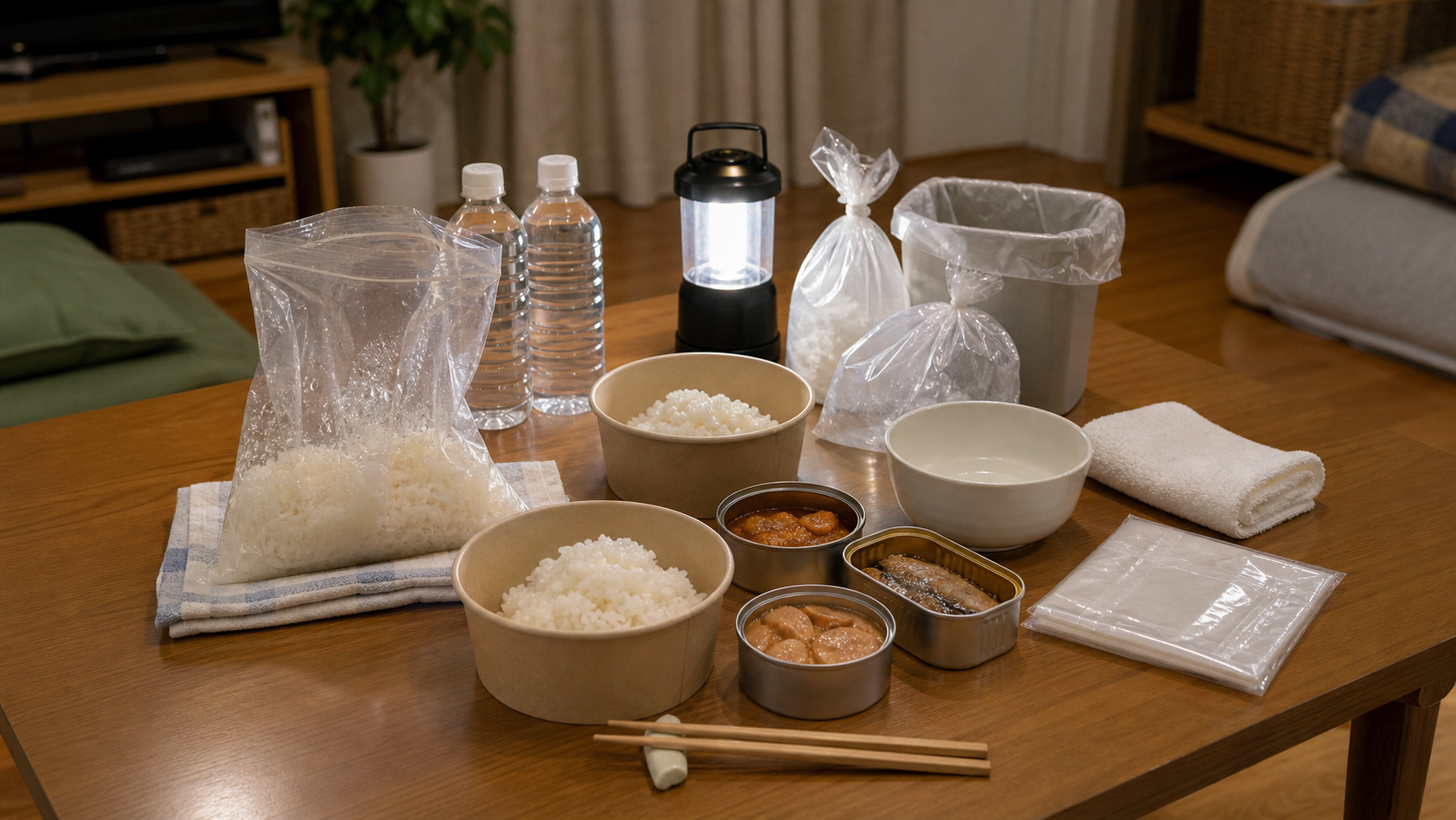 米と水の目安に関するポリ袋炊飯と防災調理のイメージ