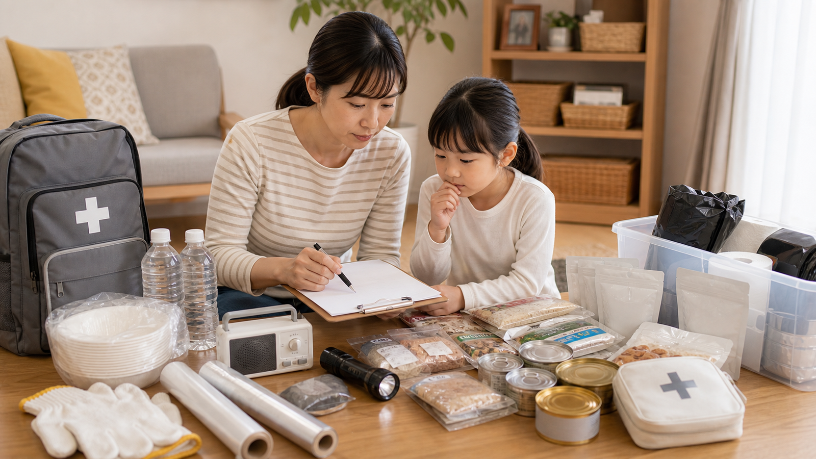 食品保存と乾燥防止に使うを確認する食品用ラップ備蓄のイメージ