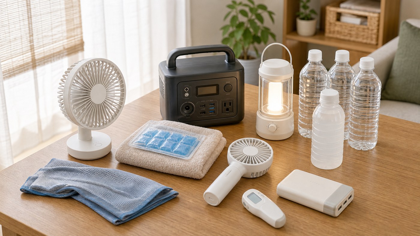 夏の停電に備える暑さ対策グッズのイメージ