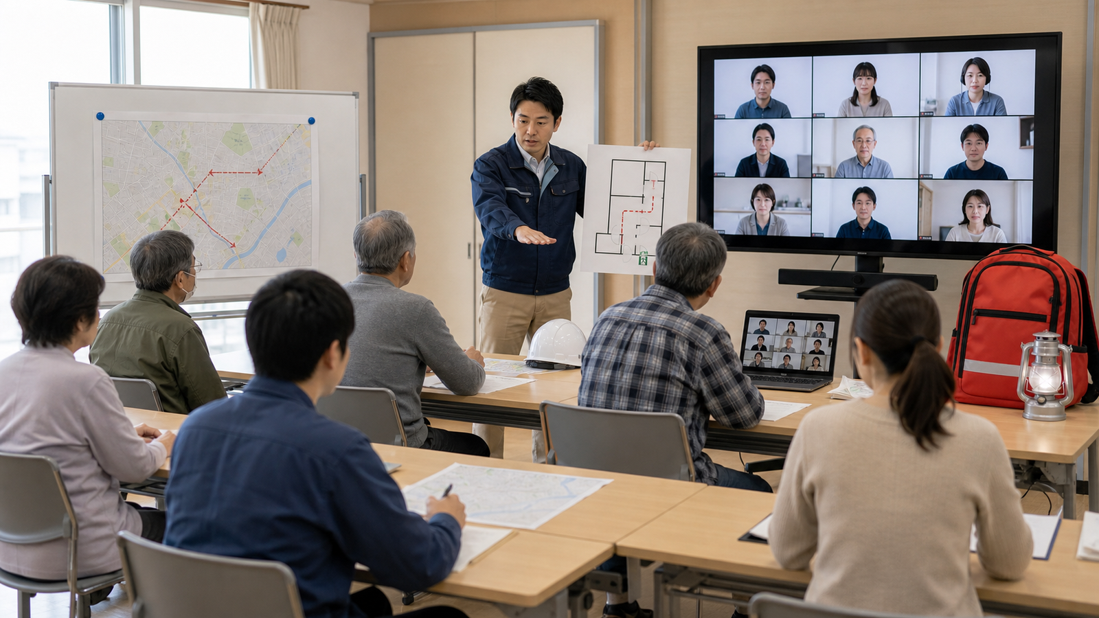 リモートでできる訓練とできない訓練を確認するリモート消防訓練のイメージ