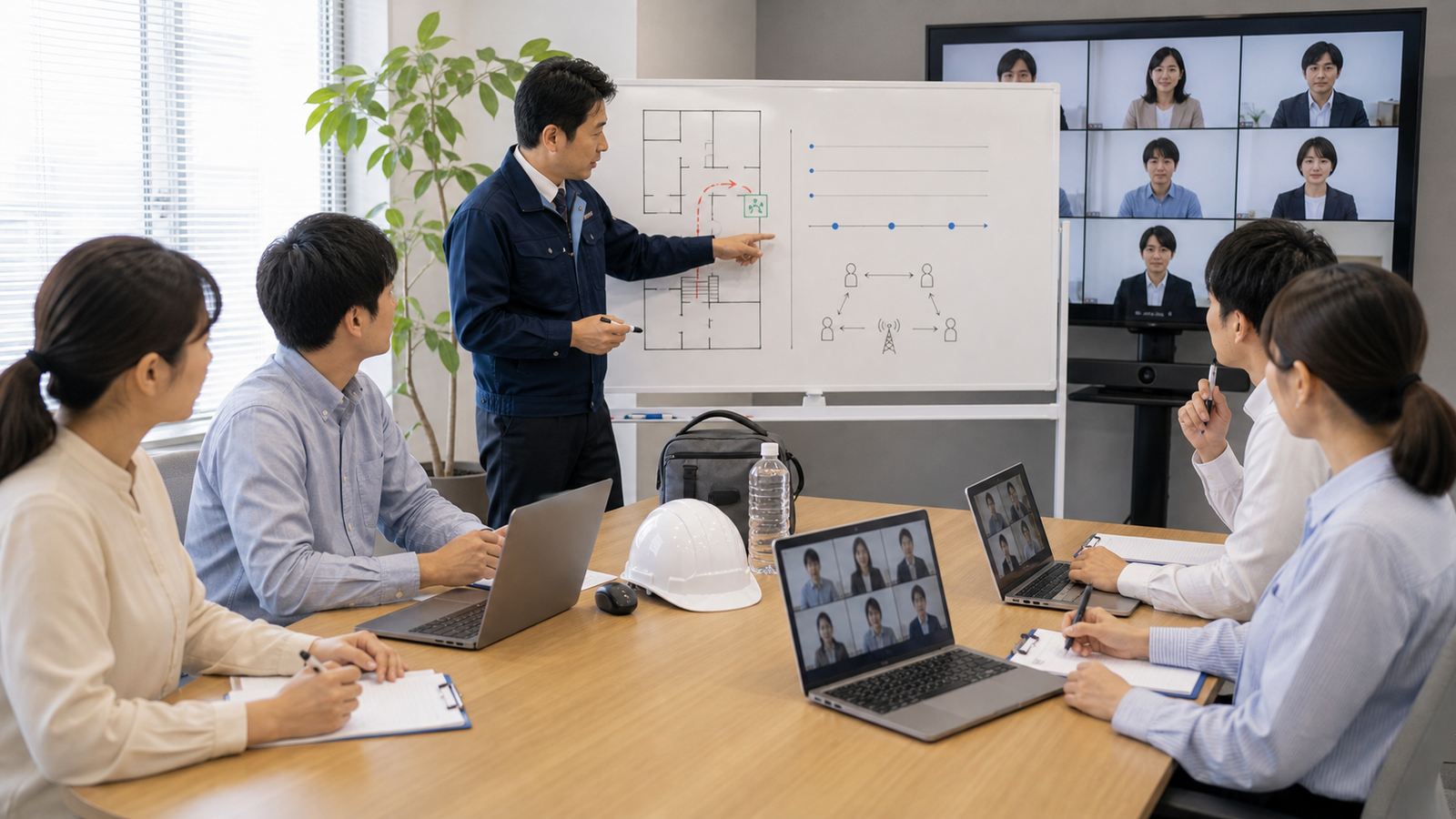 会社で行うリモート消防訓練を確認するリモート消防訓練のイメージ