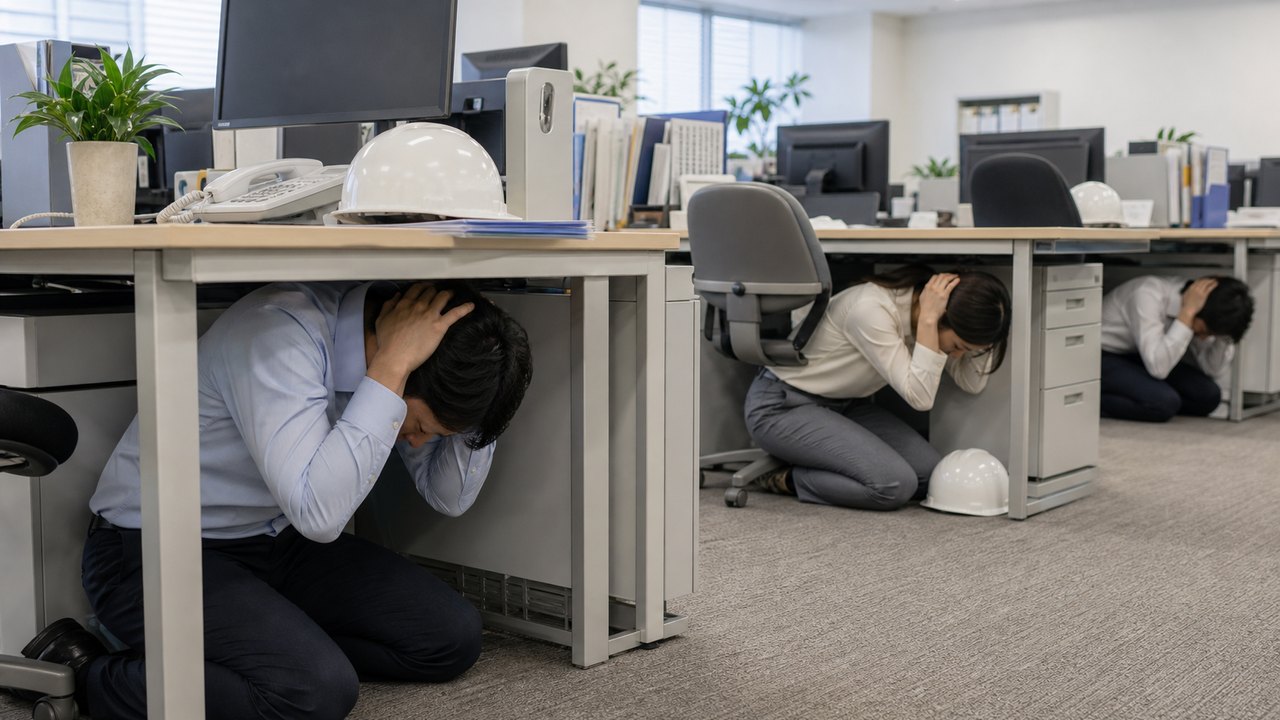 シェイクアウト訓練と地震への備えのイメージ