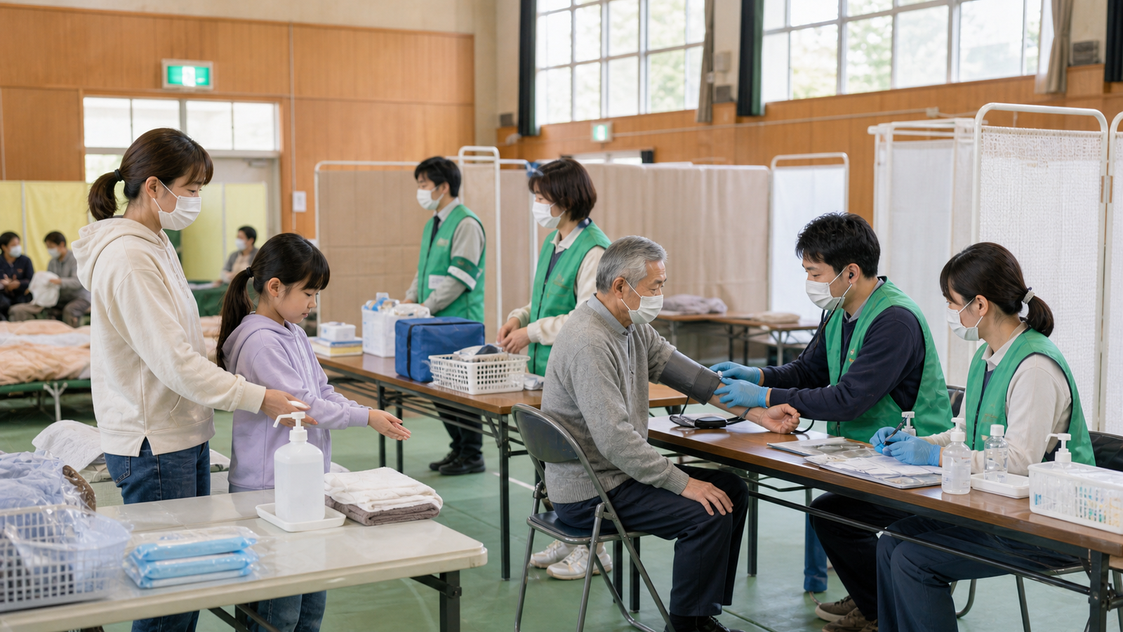 指定緊急避難場所と指定避難所の違いを確認する避難所生活のイメージ