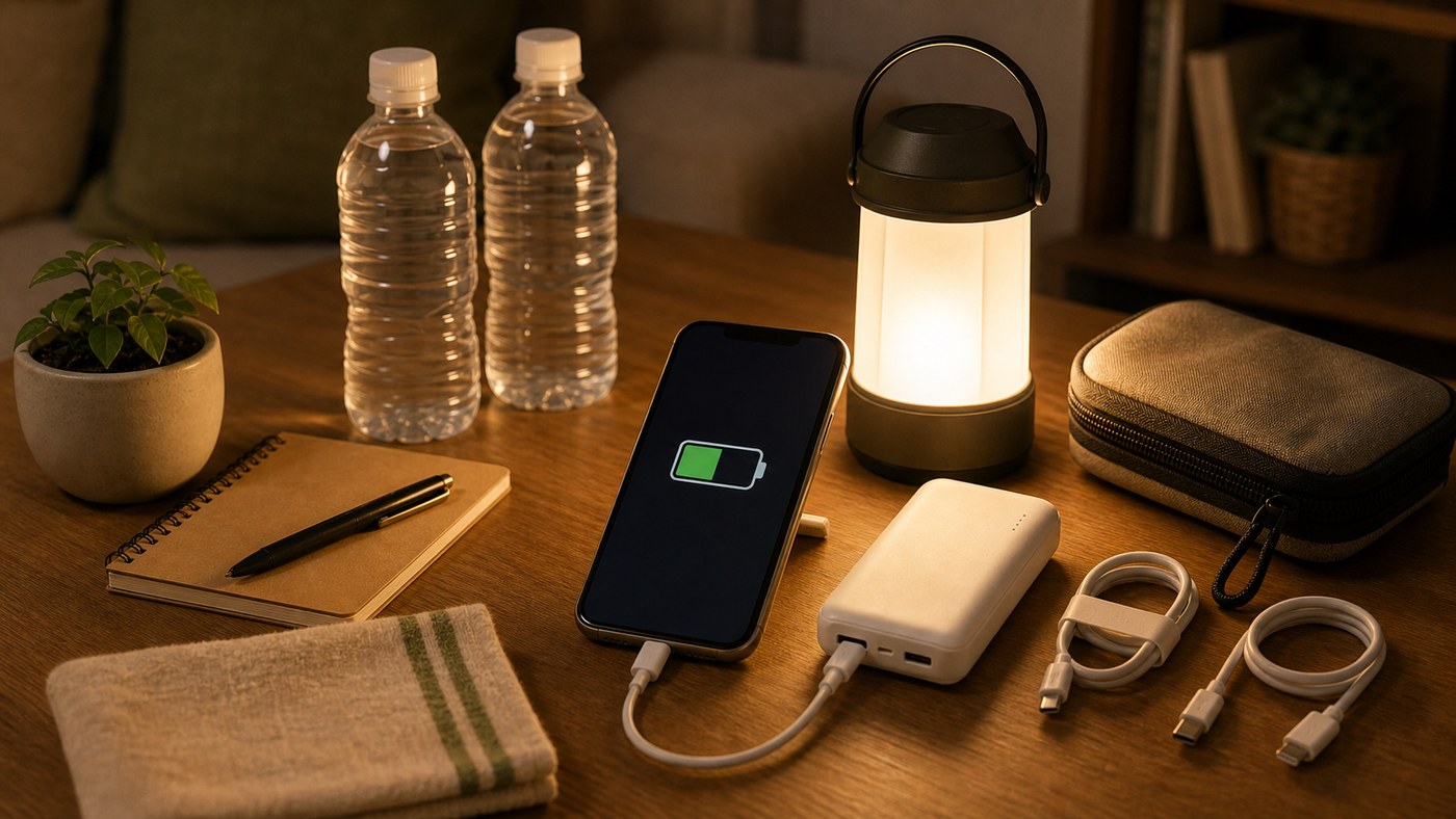 停電時にスマホをモバイルバッテリーで充電するイメージ
