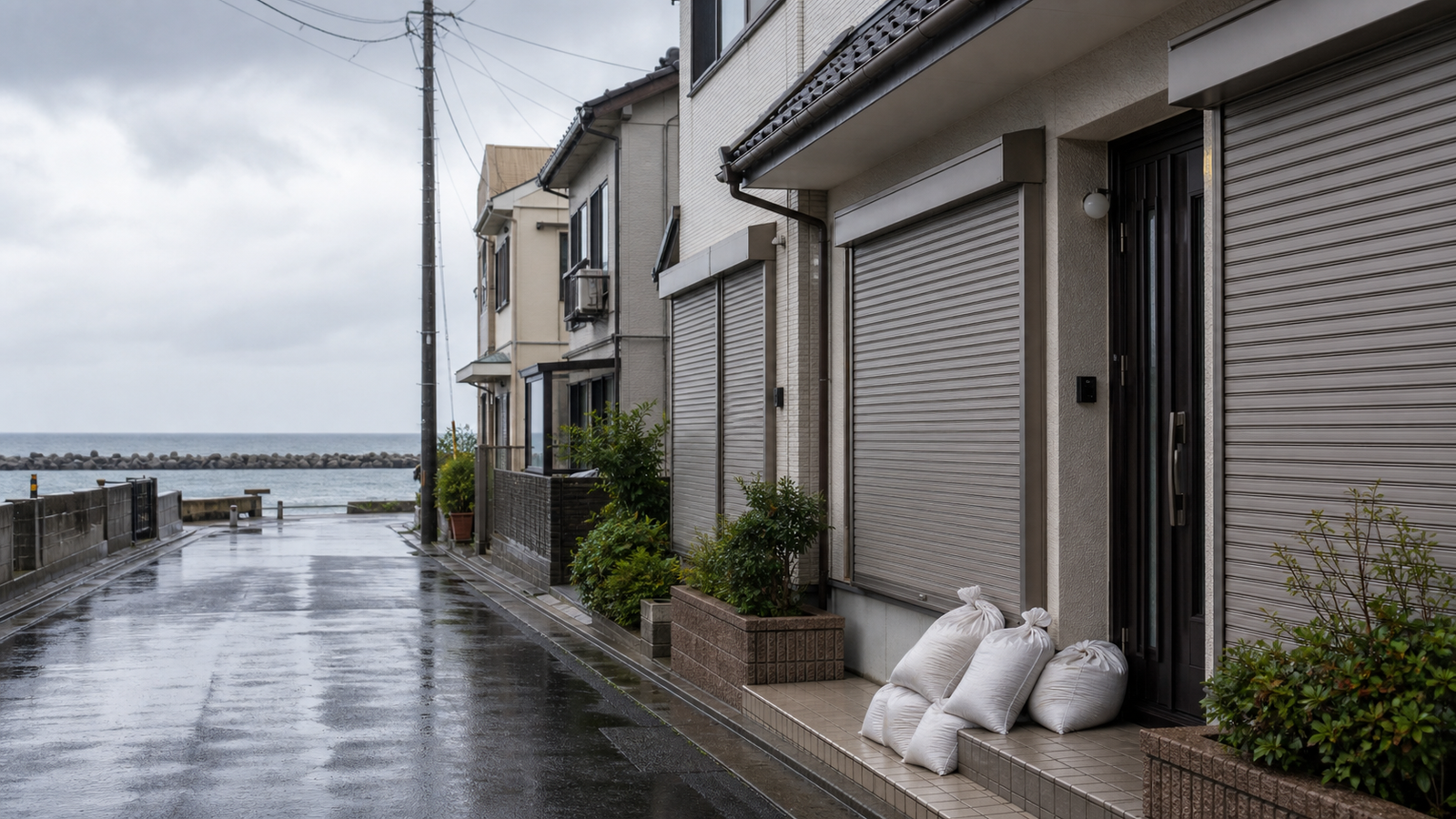 沿岸部の家庭で台風前に備える様子