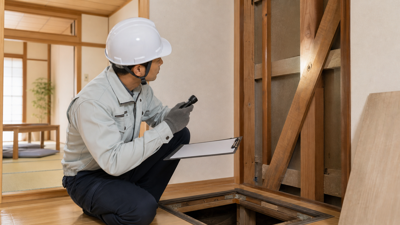 耐震診断で住宅外観を確認する建築士のイメージ
