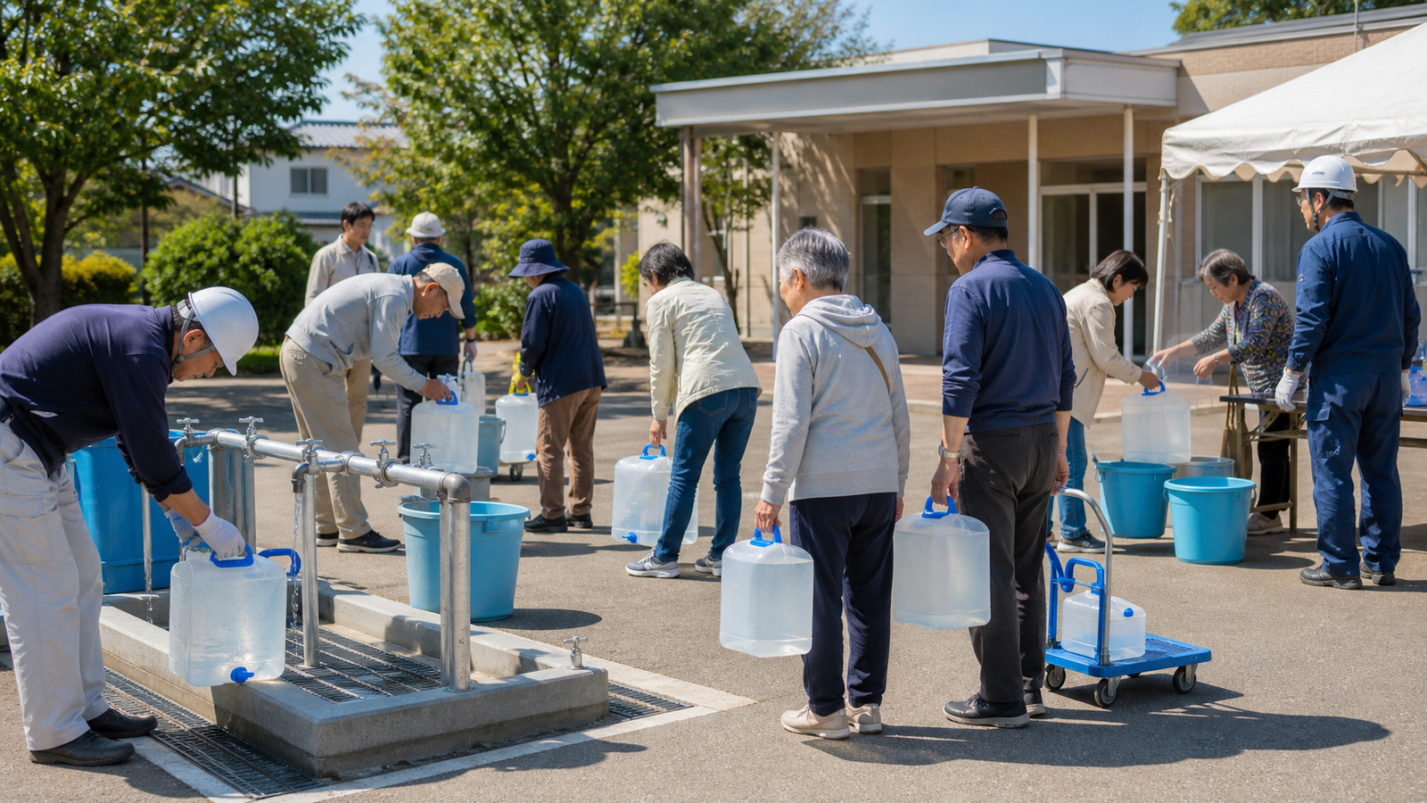 3L6L10L20Lの給水容器を並べて容量を比べる