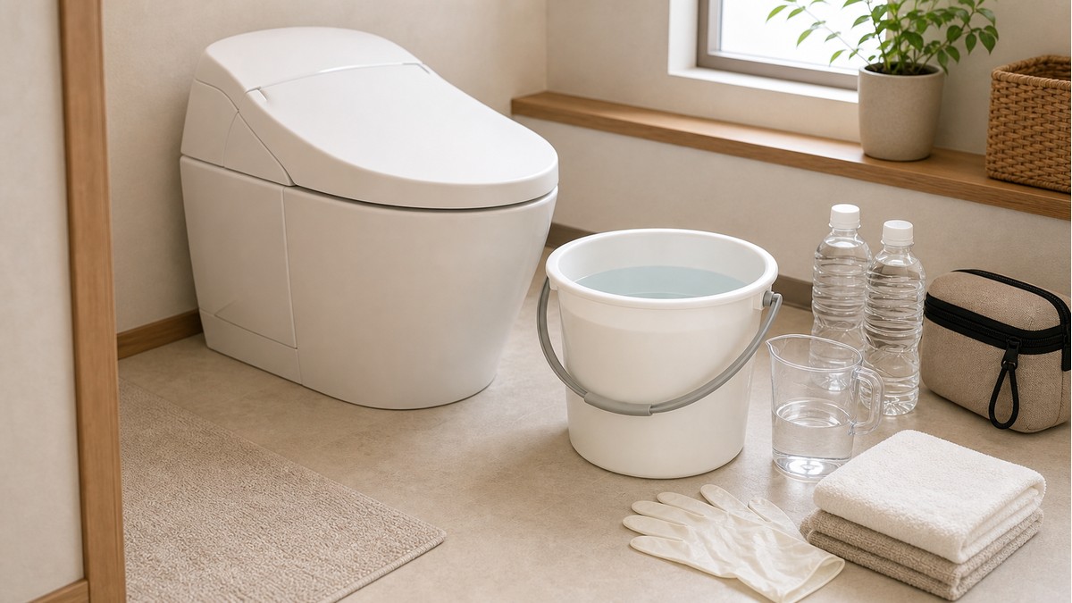 断水時トイレと非常用トイレ用品の備えイメージ