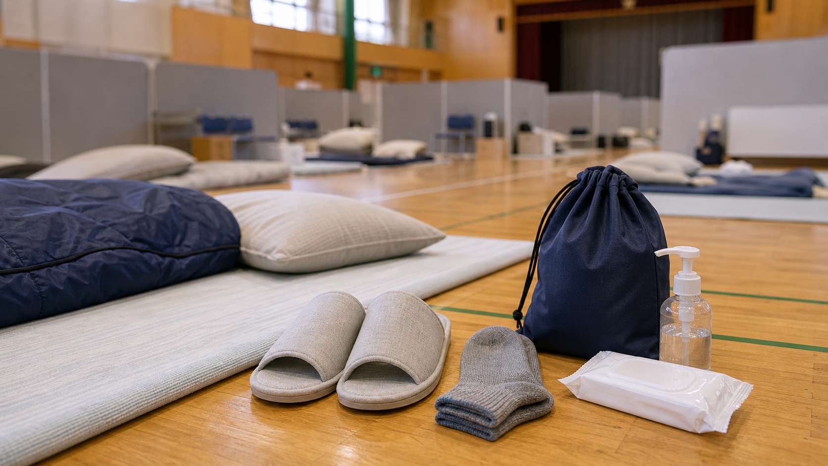 避難所にスリッパと耳栓は必要？の避難所生活用品イメージ