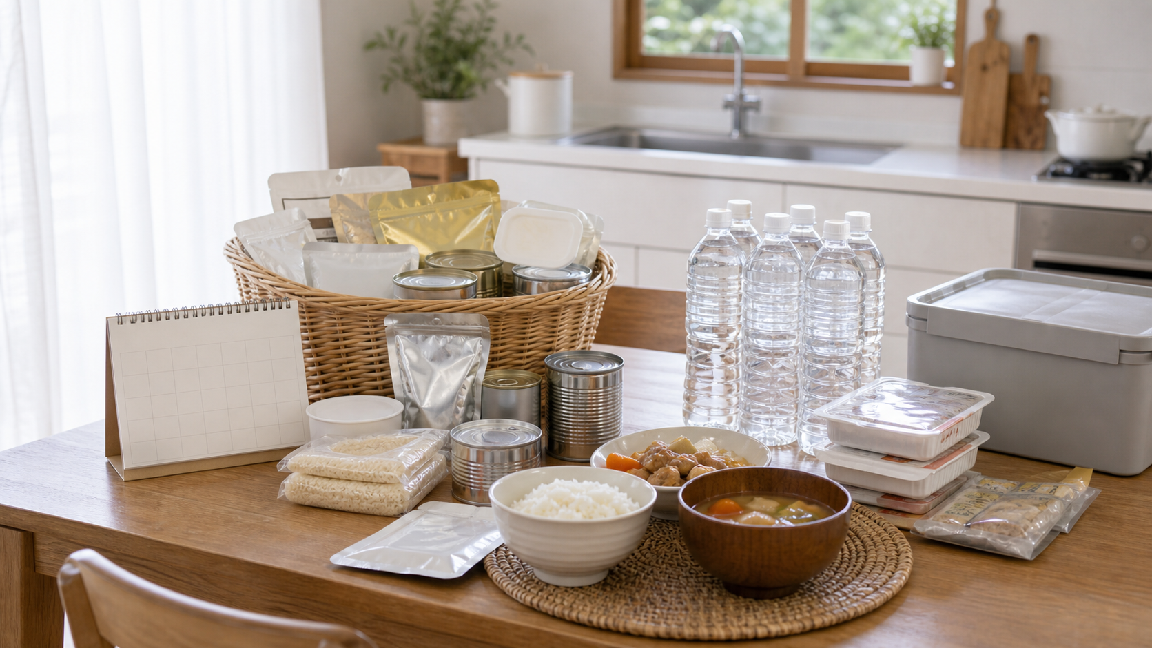 非常食を食べる前に確認することに関する非常食と保存水の期限管理イメージ