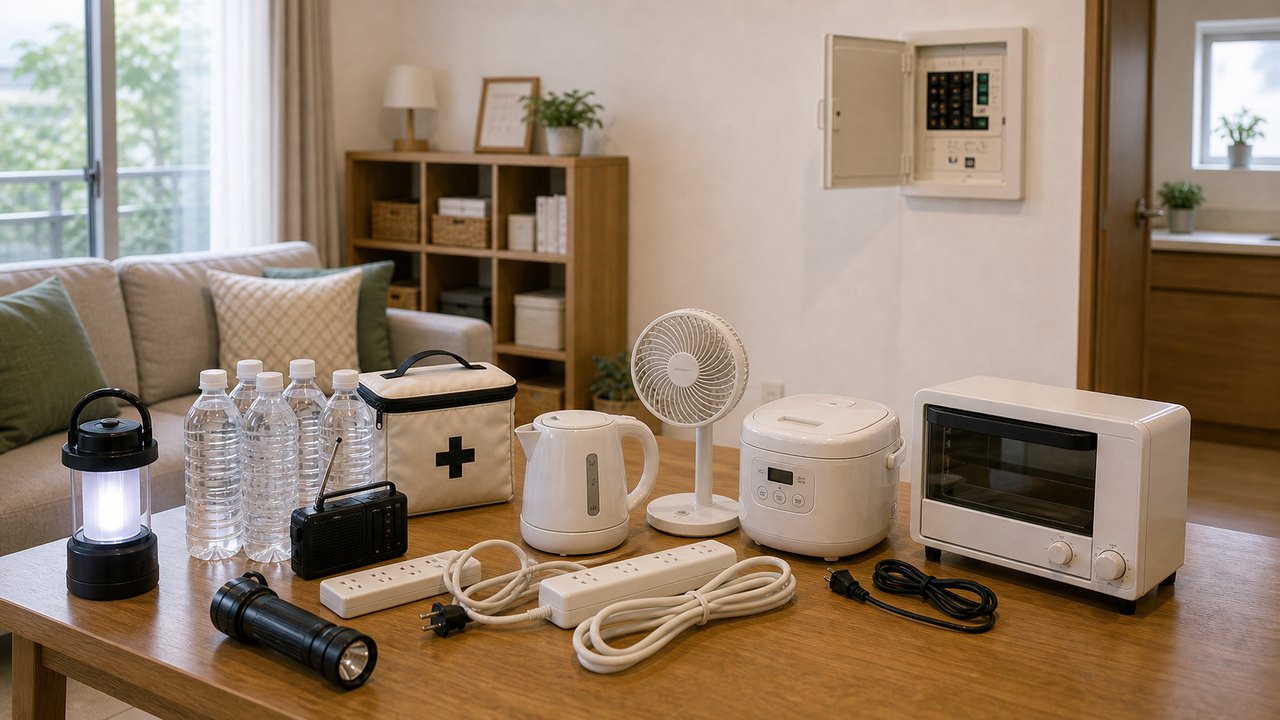 停電復旧後にコンセントと家電を確認する防災イメージ