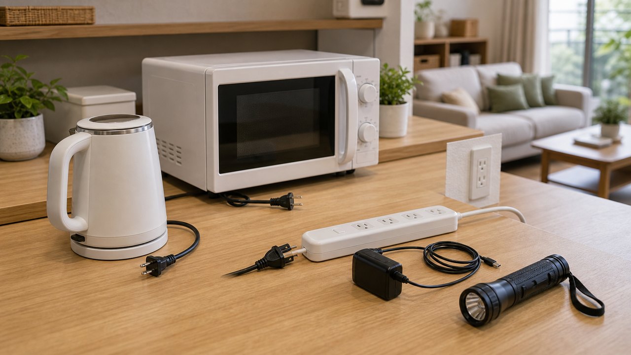 停電復旧後にコンセントと家電を確認する防災イメージ