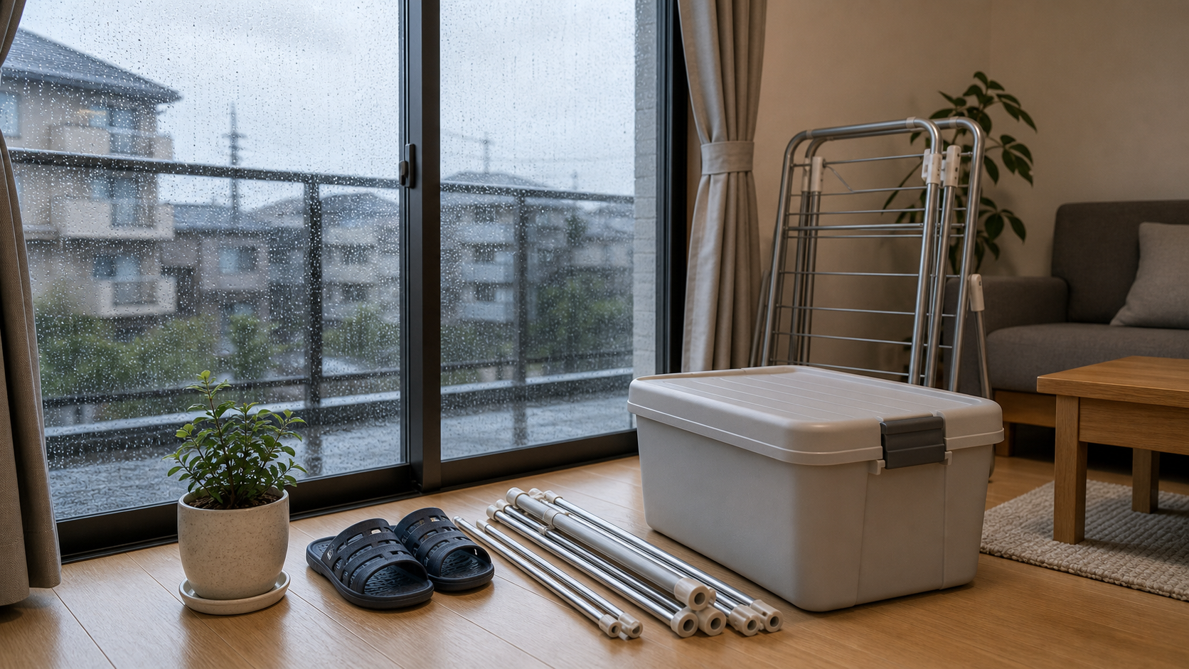 台風で雨戸なしの窓は何が危ない？の雨戸なし台風対策イメージ
