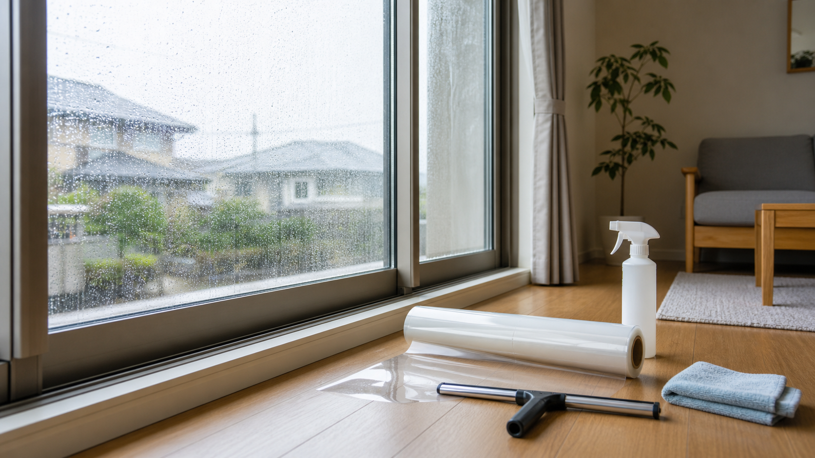 台風前に窓へガムテープを貼るのは有効？の台風時窓対策イメージ