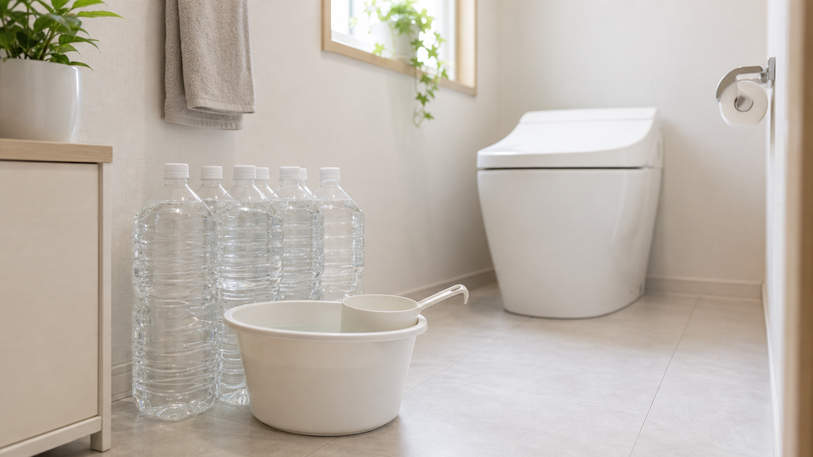 断水時にトイレはペットボトルで流せる？の断水時トイレ対策イメージ