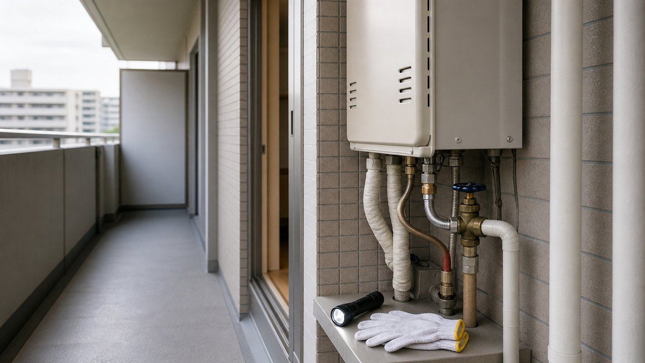 断水時の給湯器と家庭の水まわり確認のイメージ
