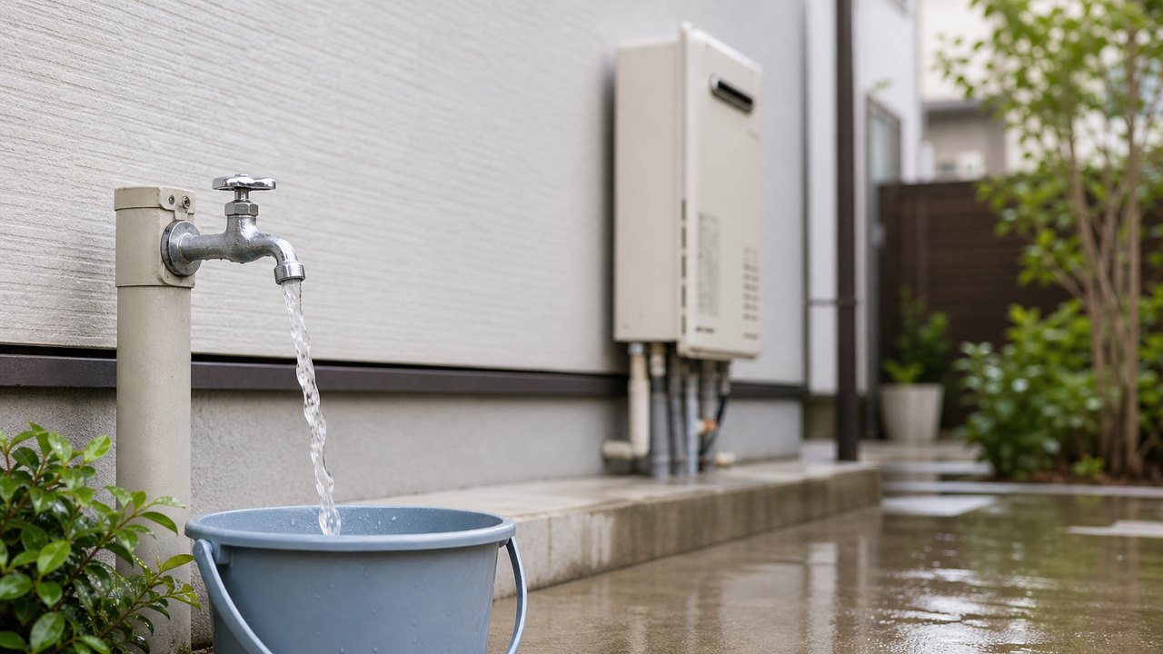 断水時の給湯器と家庭の水まわり確認のイメージ